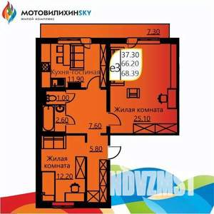 2-к квартира, сданный дом, 66м2, 7/9 этаж