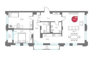 3-к квартира, вторичка, 113м2, 7/6 этаж