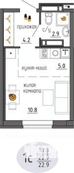 Студия квартира, строящийся дом, 23м2, 23/25 этаж