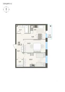 3-к квартира, вторичка, 58м2, 4/6 этаж