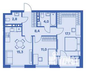 3-к квартира, вторичка, 60м2, 8/9 этаж
