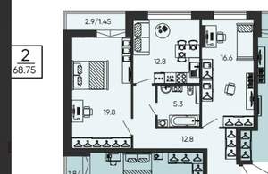 2-к квартира, вторичка, 65м2, 7/24 этаж