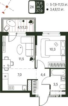 Студия квартира, строящийся дом, 38м2, 3/20 этаж