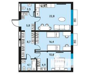 3-к квартира, вторичка, 76м2, 3/30 этаж