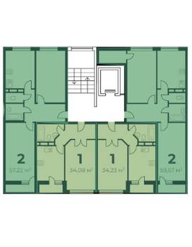 2-к квартира, строящийся дом, 58м2, 6/7 этаж