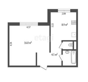 1-к квартира, вторичка, 34м2, 1/9 этаж