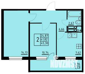 2-к квартира, вторичка, 45м2, 2/10 этаж