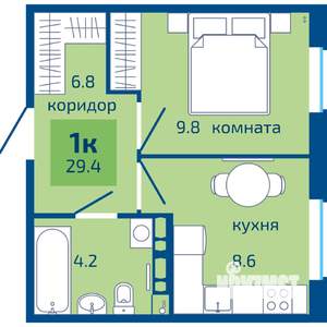 1-к квартира, строящийся дом, 29м2, 8/10 этаж