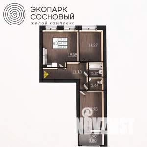 2-к квартира, вторичка, 61м2, 1/4 этаж