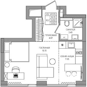 Студия квартира, строящийся дом, 32м2, 5/28 этаж