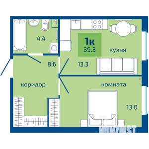 1-к квартира, вторичка, 39м2, 1/10 этаж