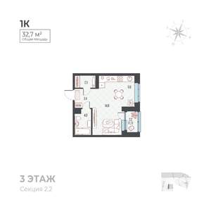 Студия квартира, вторичка, 34м2, 6/6 этаж