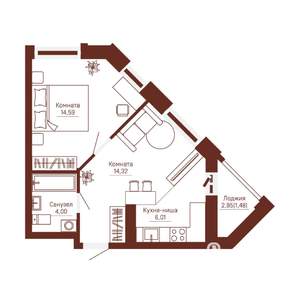 2-к квартира, вторичка, 40м2, 7/24 этаж