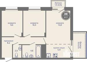 3-к квартира, вторичка, 58м2, 19/26 этаж