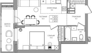 2-к квартира, вторичка, 43м2, 16/22 этаж