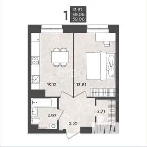 1-к квартира, вторичка, 39м2, 1/20 этаж