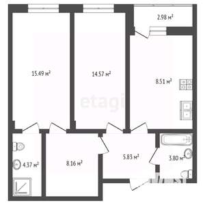 3-к квартира, вторичка, 68м2, 3/7 этаж