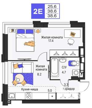 2-к квартира, вторичка, 39м2, 12/25 этаж