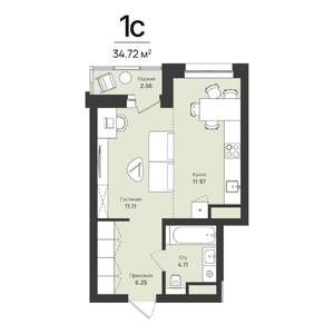 1-к квартира, строящийся дом, 35м2, 9/16 этаж