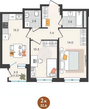 2-к квартира, вторичка, 53м2, 16/25 этаж