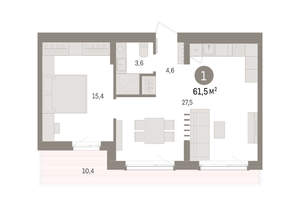 1-к квартира, вторичка, 62м2, 8/11 этаж