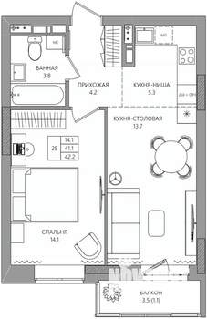 2-к квартира, вторичка, 42м2, 3/8 этаж