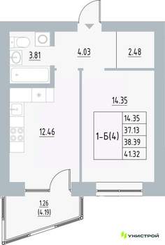1-к квартира, вторичка, 38м2, 2/5 этаж