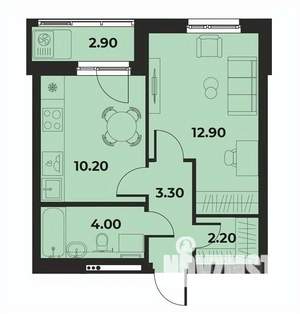 1-к квартира, вторичка, 34м2, 8/15 этаж