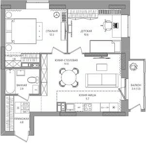 3-к квартира, вторичка, 55м2, 4/8 этаж