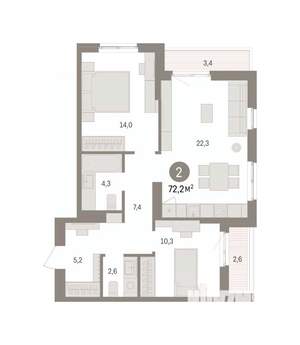 2-к квартира, вторичка, 72м2, 7/16 этаж