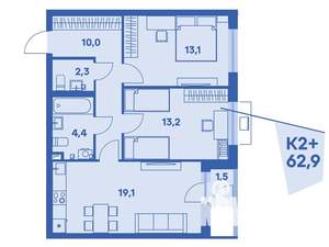 2-к квартира, вторичка, 63м2, 1/8 этаж