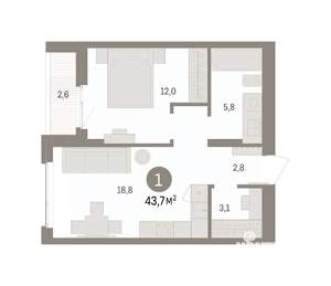 1-к квартира, вторичка, 45м2, 2/9 этаж