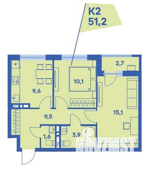 2-к квартира, вторичка, 51м2, 5/8 этаж