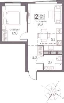 Студия квартира, строящийся дом, 42м2, 11/20 этаж
