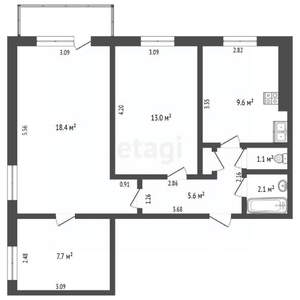 3-к квартира, вторичка, 58м2, 3/9 этаж