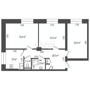 3-к квартира, вторичка, 65м2, 3/5 этаж
