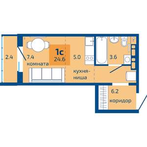 Студия квартира, строящийся дом, 25м2, 6/10 этаж