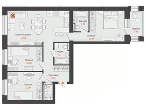 3-к квартира, вторичка, 85м2, 3/8 этаж