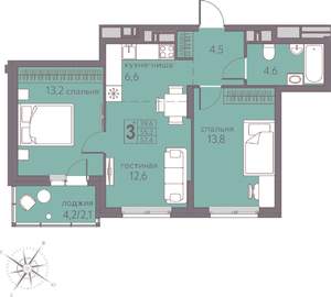 3-к квартира, вторичка, 57м2, 5/22 этаж