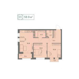 3-к квартира, вторичка, 59м2, 5/25 этаж
