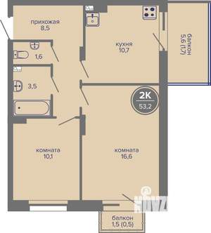 2-к квартира, вторичка, 53м2, 5/26 этаж