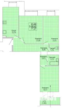 3-к квартира, строящийся дом, 73м2, 3/16 этаж