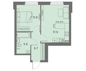 2-к квартира, вторичка, 40м2, 12/25 этаж