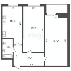 2-к квартира, вторичка, 58м2, 4/25 этаж