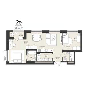 2-к квартира, строящийся дом, 65м2, 2/16 этаж