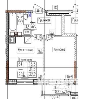 2-к квартира, вторичка, 32м2, 7/9 этаж