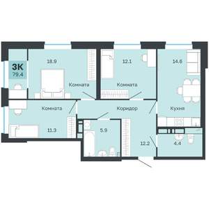 3-к квартира, вторичка, 79м2, 14/18 этаж