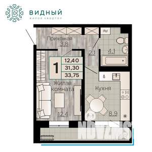 1-к квартира, вторичка, 34м2, 1/8 этаж
