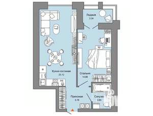 1-к квартира, вторичка, 49м2, 8/8 этаж