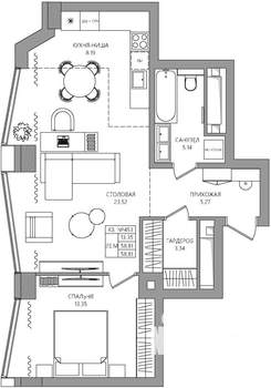 2-к квартира, строящийся дом, 59м2, 19/28 этаж